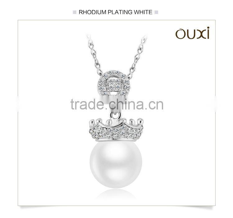 OUXI fashion gold cc pearl necklace made with AAAA zircon 11289-1