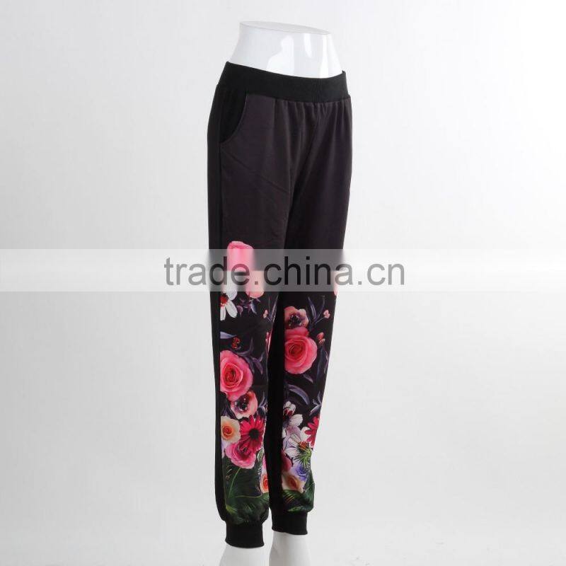 F5W30178 Ladies Contrast Panel Flower Print Jogger Pants
