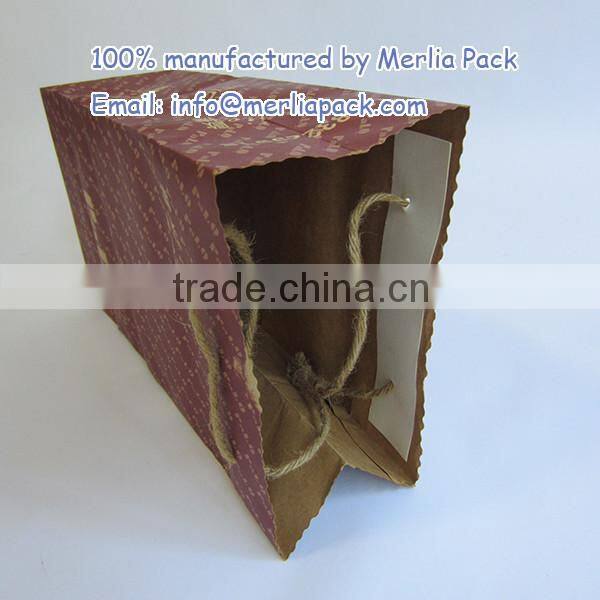 Premier Natural Kraft Shopping Bag Brown Natural String Jute Twines Hemp Rope Handles Serrated Bags