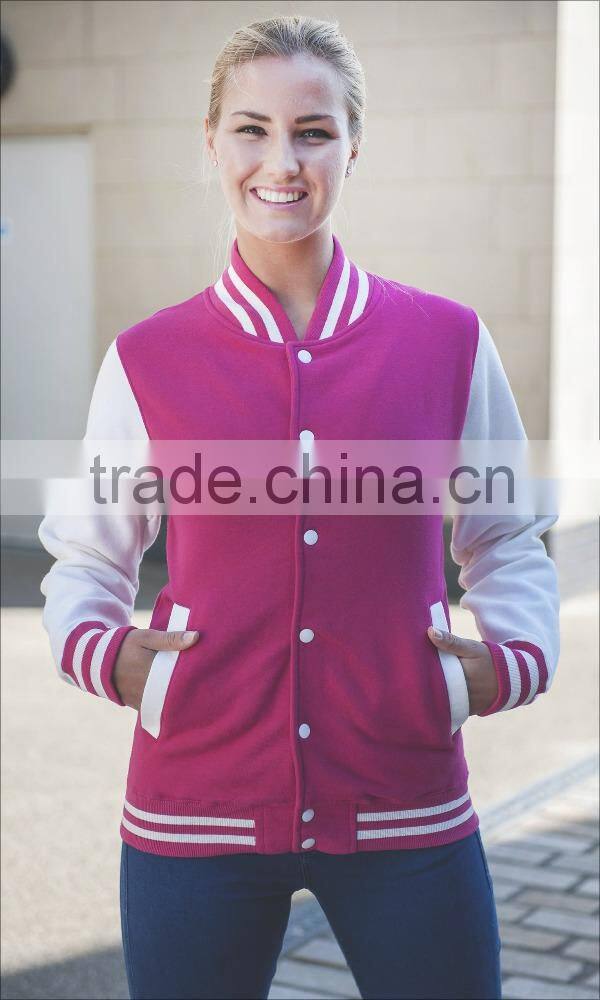 2016 Hot and sexy pink girls varsity jackets/fashion jackets