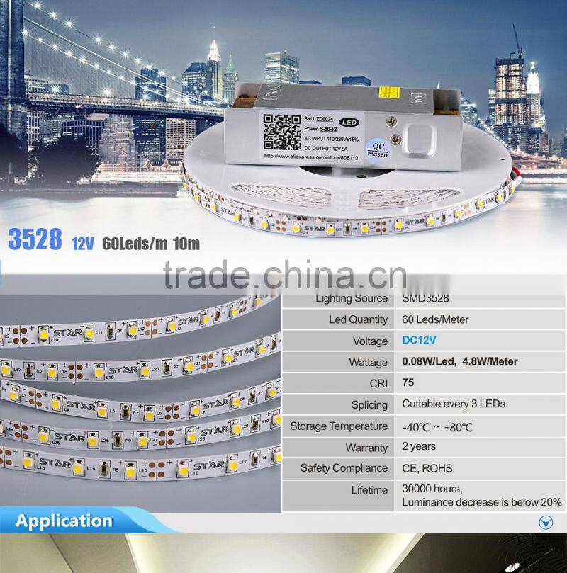 5m 600leds waterproof smd 3528 led strip light warm white color light
