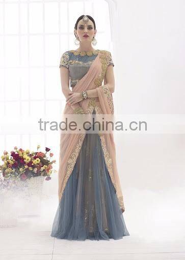 Green Net Lehenga Saree