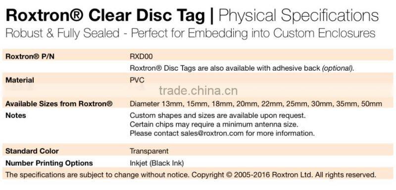 Roxtron Clear Tag with MIFARE Classic EV1 1K - Robust & Fully Sealed (Special Offer from 9-Year Gold Supplier)*