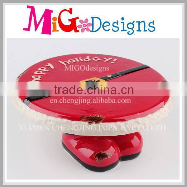 OEM Ceramic Cake Plate for Christmas Red Santa Feature