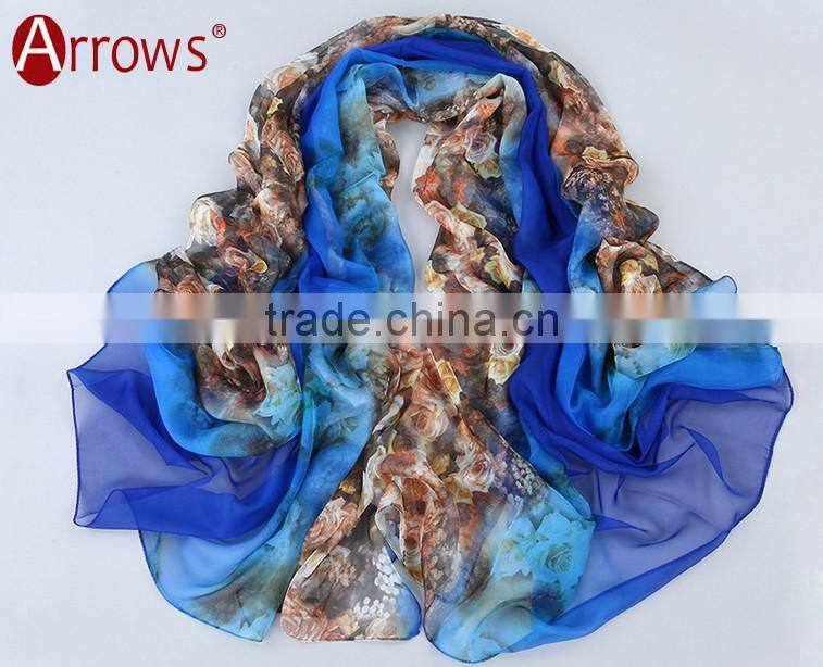2016 Rose Patterns Gradient 100% Polyster Inmitated Silk Scarf Pashmina Scarves/ Large Shawls Ponchos Wraps Women 145x170cm