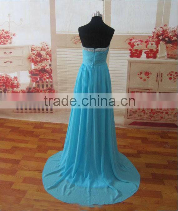 Blue Chiffon Ruffled Sweetheart Customized Prom Party Evening Dresses Vestidos PD034 real sample pictures dresses