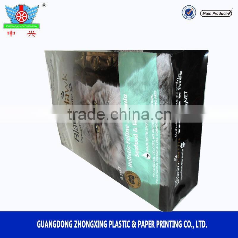 Custom printing quad seal pouch with zip lock pet food packaging bag