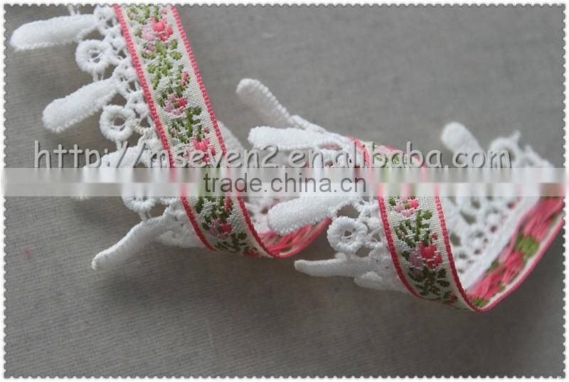 Hot selling Jacquard tape trim with tassel, fringed polyester jacquard fabric