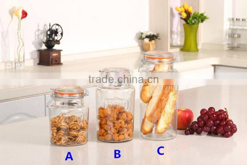 metal clip and glalss lid lock glass canister set