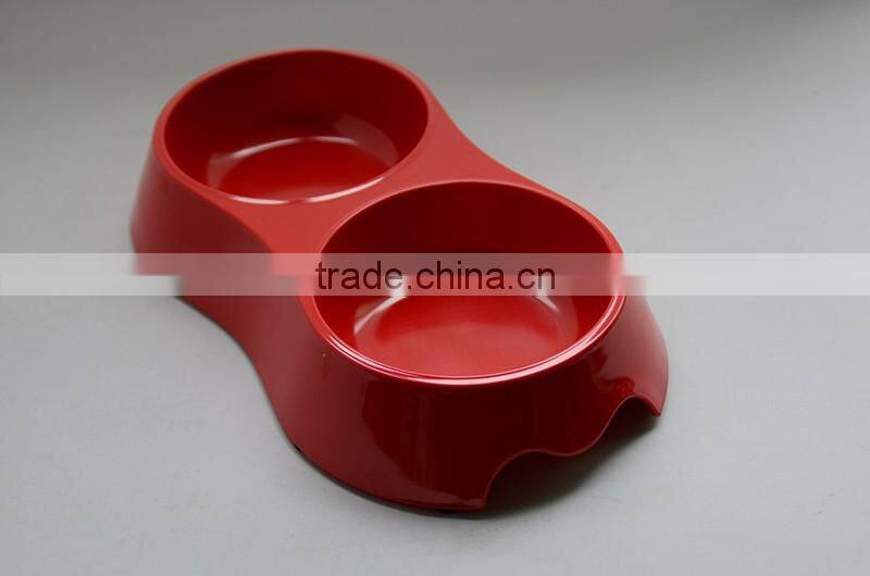 High quality stainless steel 18/8 pet bowl with melamine base, double dog bowl for both water and food