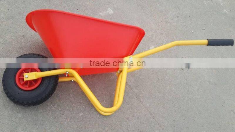 Red plastic kids wheelbarrow with wooden handle WB0603