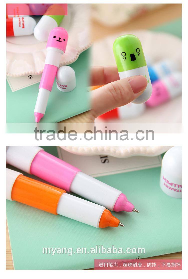 Promotional Creative plastic ballpoint pen with pill shaped top ,Capsule ballpoint pen,Vitamin ball pen
