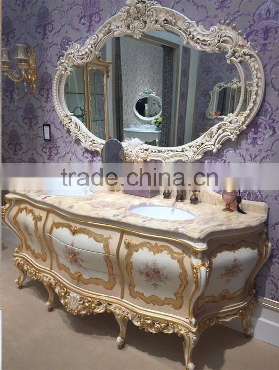 Elegant Bathroom Furniture Sanitary Ware, Hand Painting Vanity With Sink,Carved Wooden Bathroom Cabinet With Marble Top