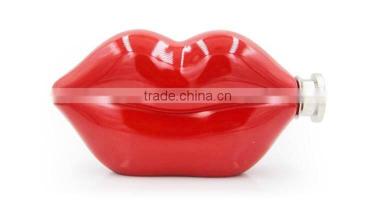 5 oz red lips stainless steel hip flask