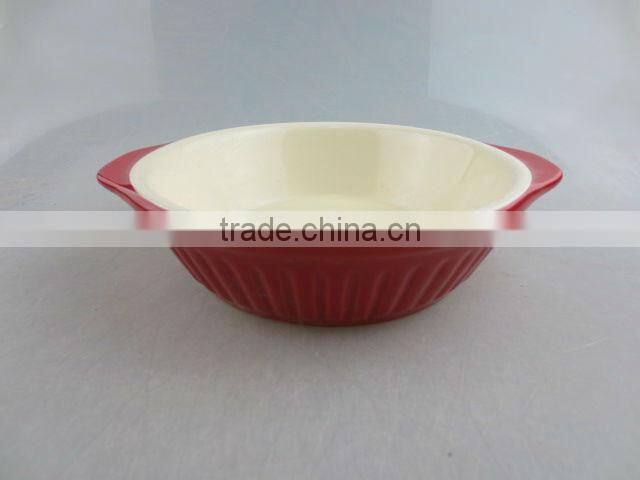 red-glazed ceramic oval tableware