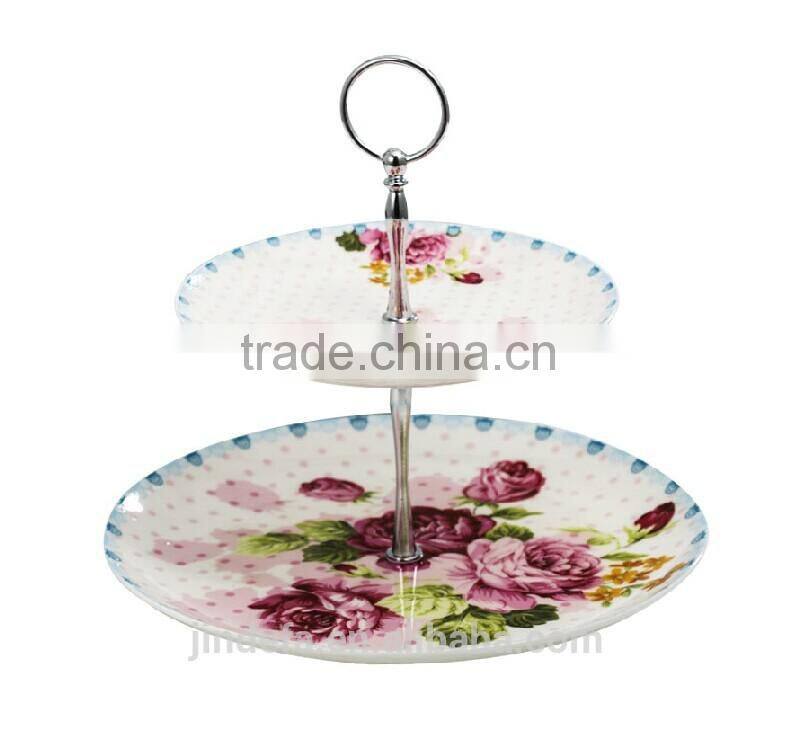 ceramic double layer cake plate