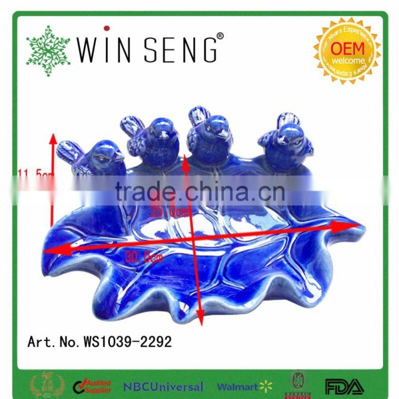 Garden decor glazed leaf bird ceramic porcelain plate