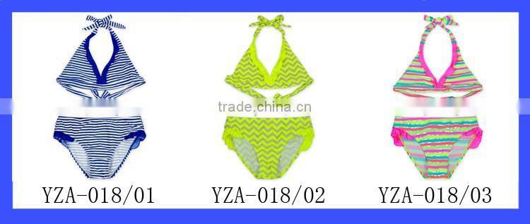 Women Blue Stripe Halter Swimsuit Beachwear Custom Bikini Swimwear