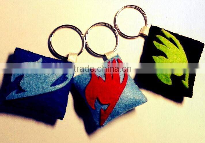 China new cheap wholesale pillow shape key rings handmade design fabric stuffed craft promotional logo felt fairy tail keychain