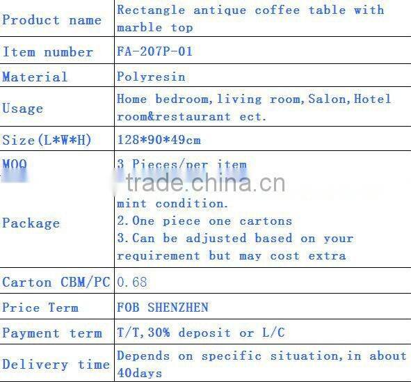 Rectangle antique coffee table with marble top FA-186P-01