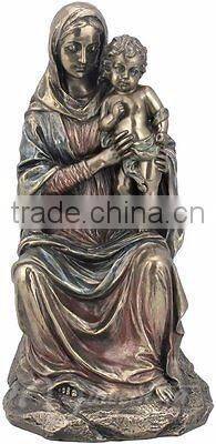 Home decoration metal crafts bronze mary and baby jesus statue for sale