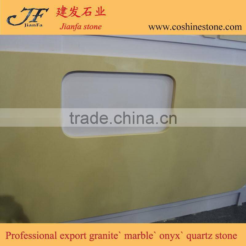 Artificial yellow color marble beige flat quartz stone countertop