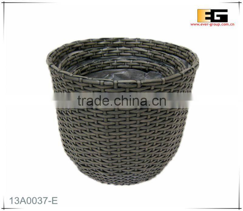 Round shape PE rattan with liner flower baskets