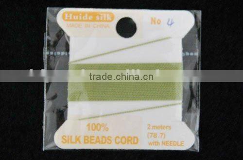 wholesale 0.4mm brown 100% bead silk threading cord with needle attached