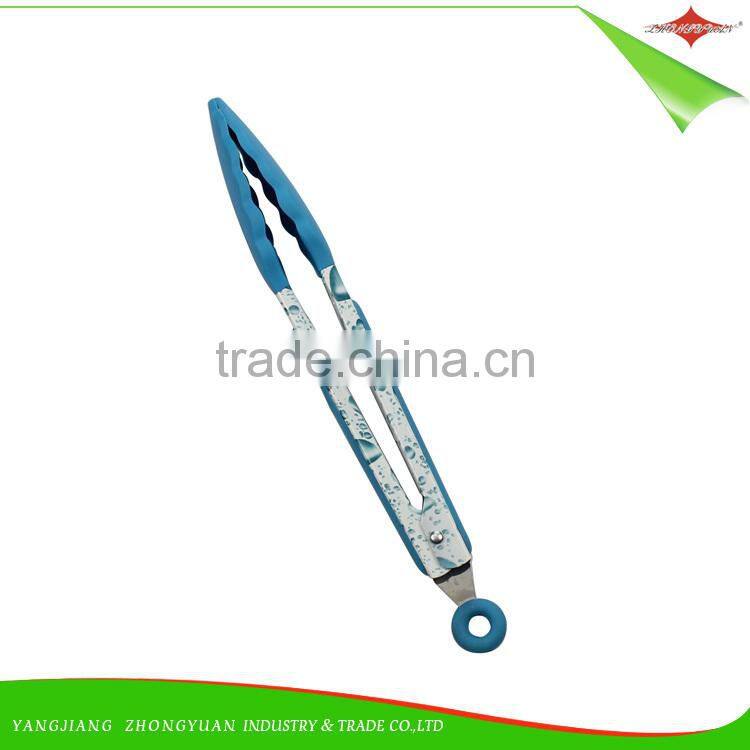 ZY-H2017 Stainless steel handle 9-inch silicone grilling food tong with handle