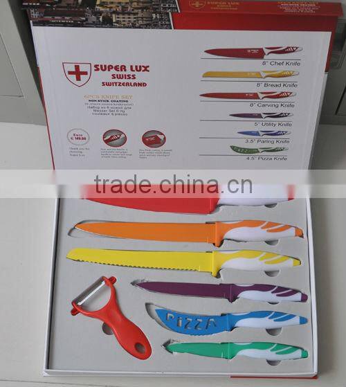 colorful non-stick coating knife set in EVA gift box