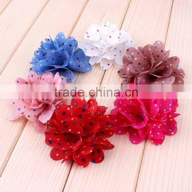 handmade fabric flower clip with dot for kids hair accessories