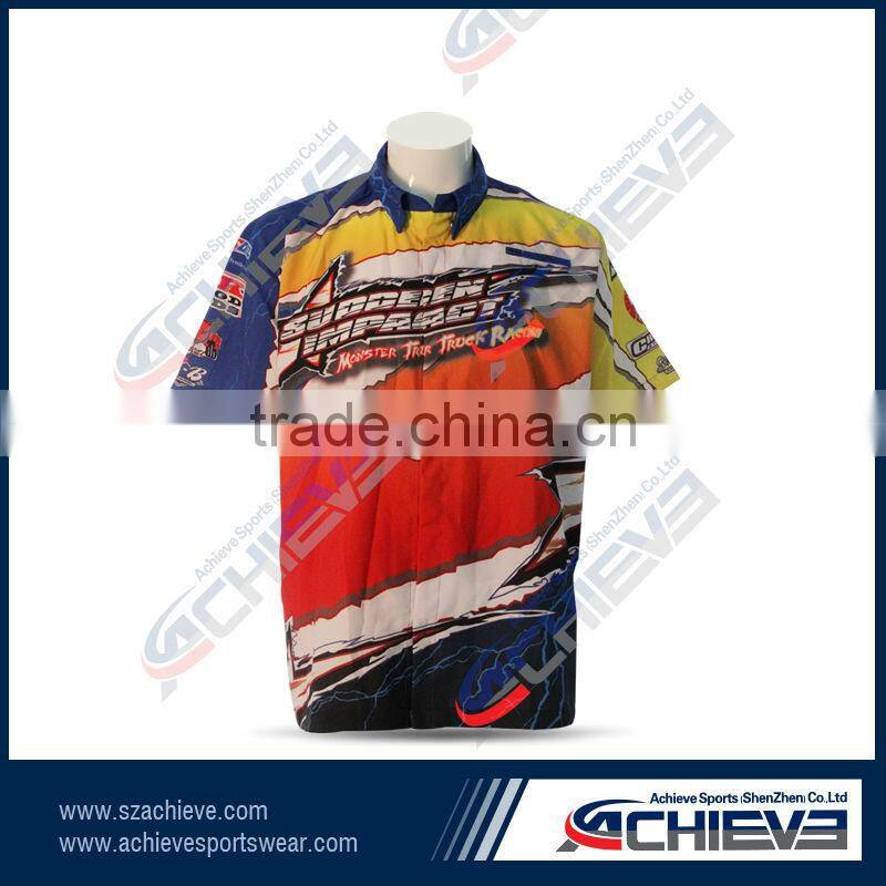 Custom sublimated racing crew shirts with full sublimation printing