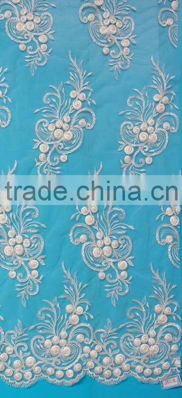 Attractive african beaded lace dress fabric for wedding dress 2017