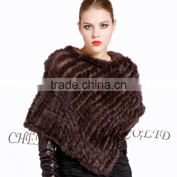 CX-B-13J Rabbit Fur Women Knitted Sweater Poncho Shawl