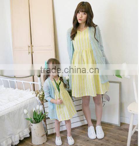 Hot selling wholesale srtipe white flower new model mother daughter matching girl dress