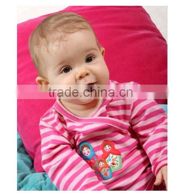 factory price "Roly-poly toy" printed stripe baby girls romper kids applique jumpsuit