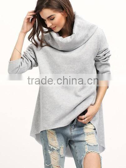 women's Grey Cowl Neck Long Sleeve Loose Sweatshirt