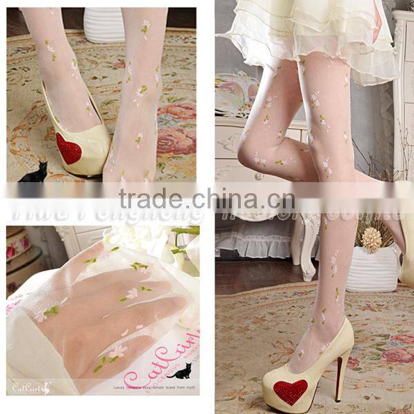 Summer ultra-thin lovely small broken flower jacquard pantyhose