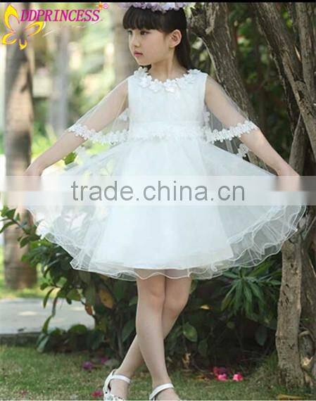Medium length short sleeves Anti wrinkle girl chiffon wedding dress uses children clothing