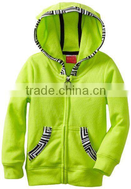 Wholesale 100% Cotton Children Plain Hoodies for Kids With Trim Print