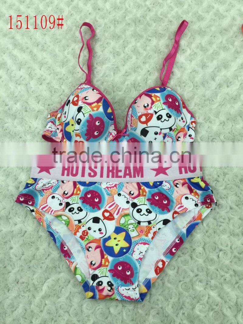 girl's bra and panty set plain dyed with lace 2016 new design