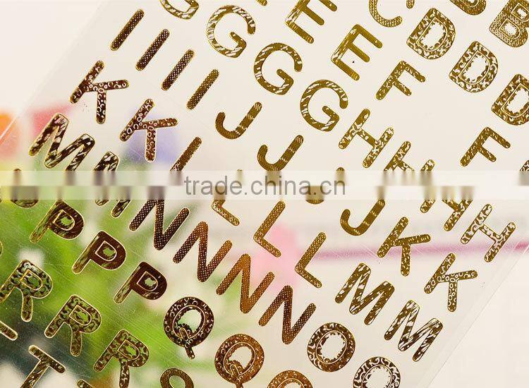 custom gold stamp sticker cheap alphabet shape sticker DIY creative sticker