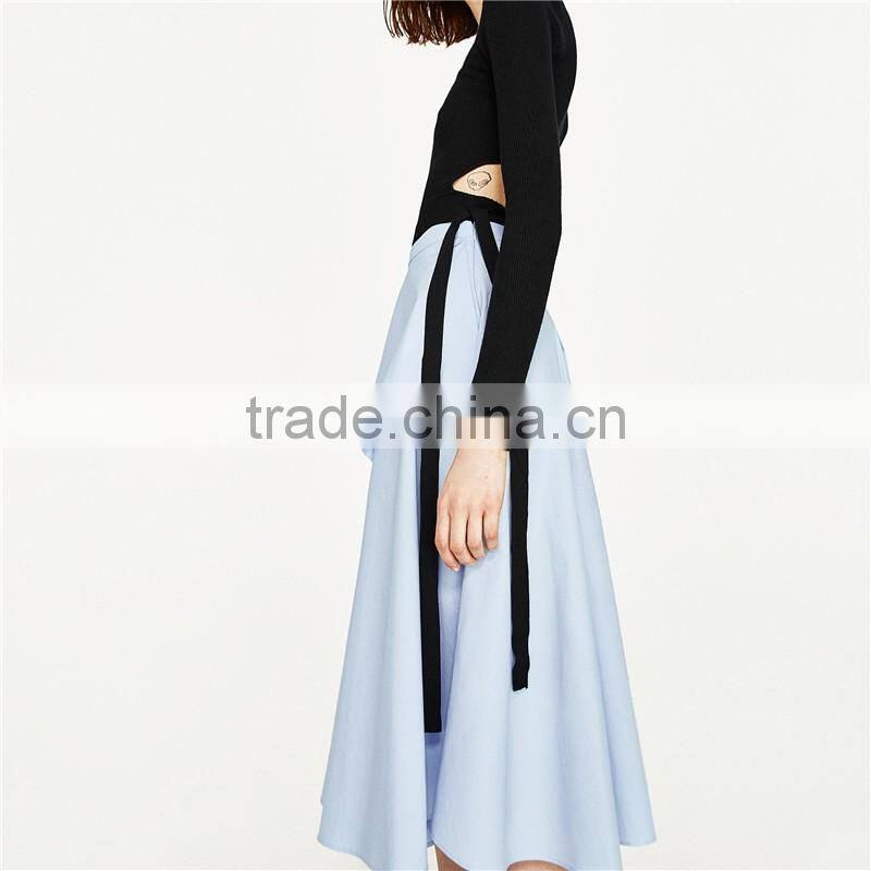 2017 OEM Spring Pure Wathet Blue Layered Long High Waisted Skirts