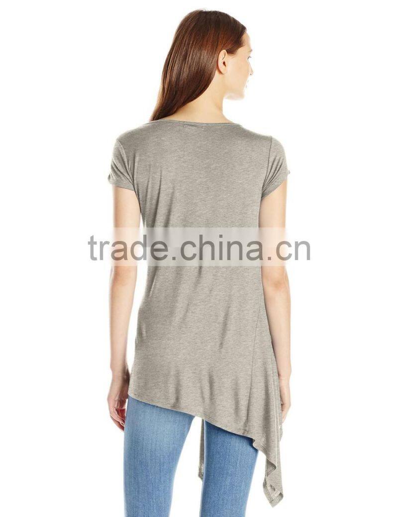 Women's Scoop Neck Asymetrical HemCotton/Viscose Knit Top/Dress Shirt