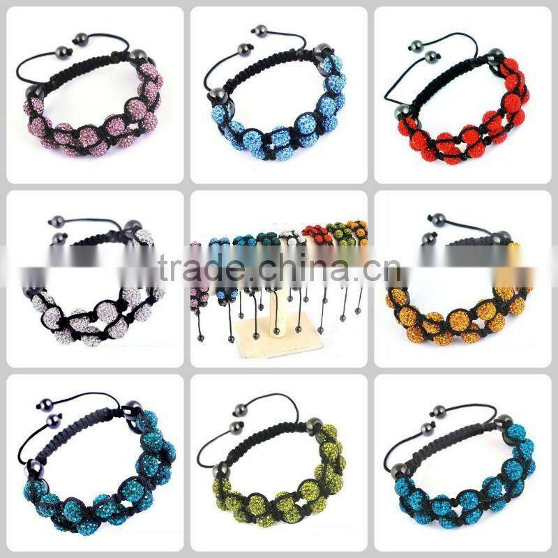 double line,high quality clay crystal Shamballa bracelets