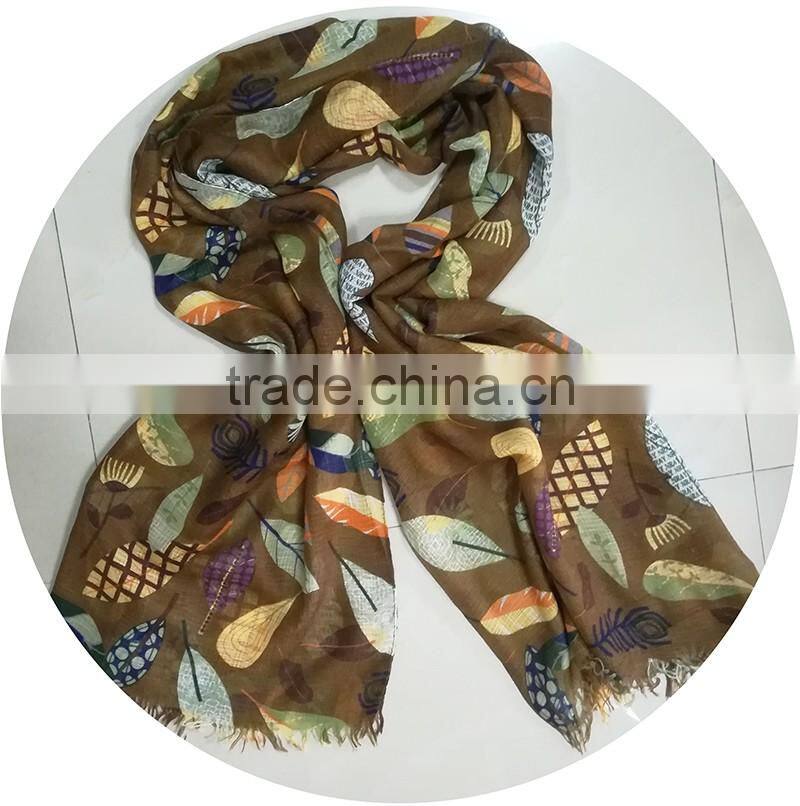 2017 New fashion woven tatting leaf pattern long scarf