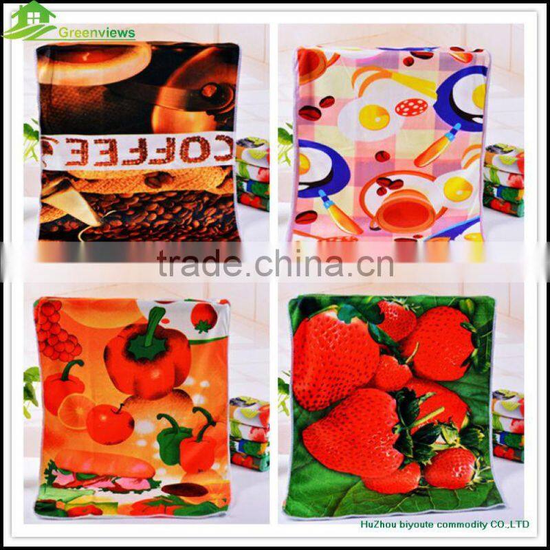 Kitchen poliester printed towel microfiber tea towel fabric linen fabric for tea towel