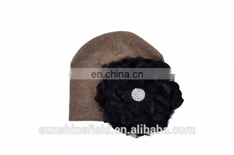 2016 Trendy Newborn Cute Hat Girl Boy Infant Hat Baby Beanies with Elegant Lace Rhinestone Peony Flower