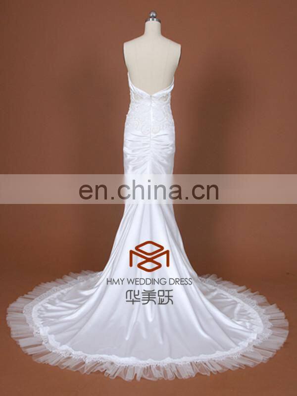 Bridal Dress HMY-D161 2015 Newest Elegant Sweetheart Mermaid Satin Wedding Dress with Lace Shawl Bridal Gown