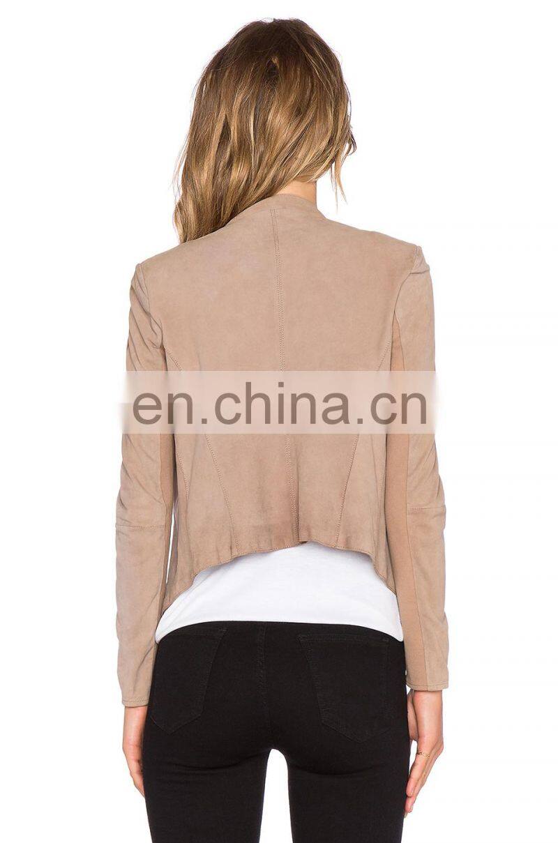 Latest Design Open Front Asymmetric Hem Original Leather Jacket